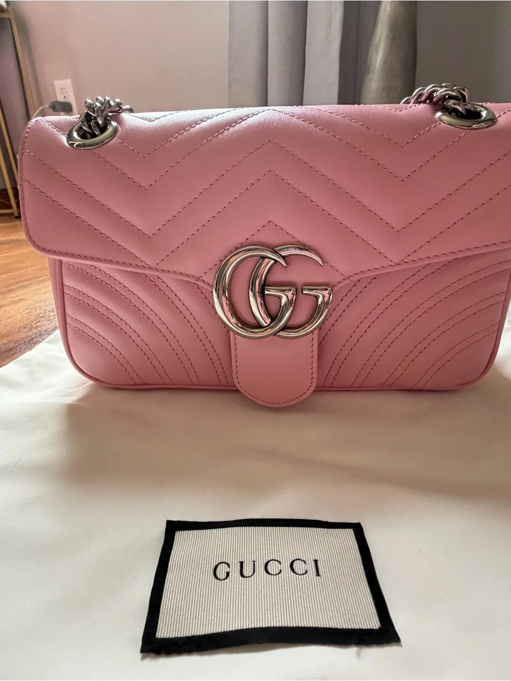 Gucci Pink GG Marmont Quilted Shoulder Bag with Chain Strap